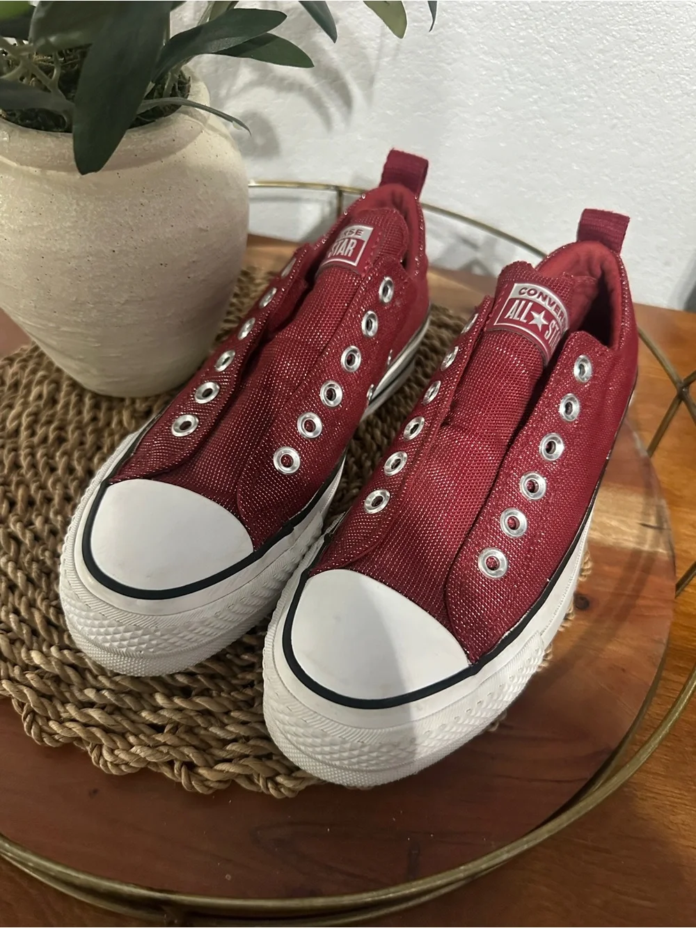 Converse Slip-On Low Top Sneakers - Deep Red/Burgundy- Laceless - Picture 2 of 6